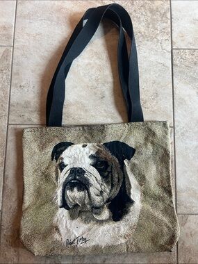Bulldog Graphic Tote Bag in Multi-Tone Brown and Black